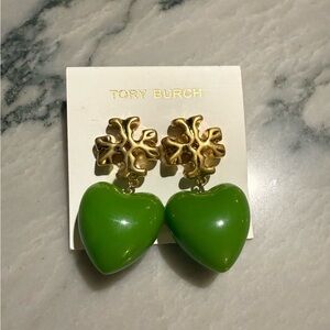 New Tory Burch Roxanne Green Heart Drop Earrings